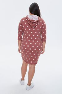 RUST/IVORY Plus Size Star Print Hoodie Dress, image 3