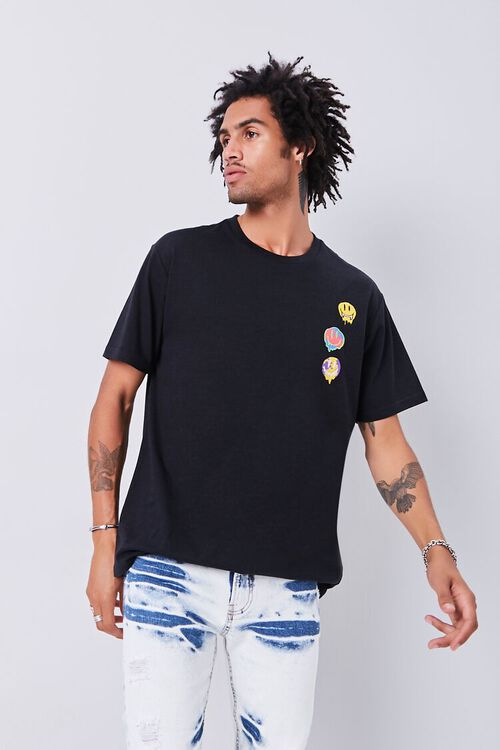 BLACK/MULTI Smiling Faces Embroidered Graphic Tee, image 2