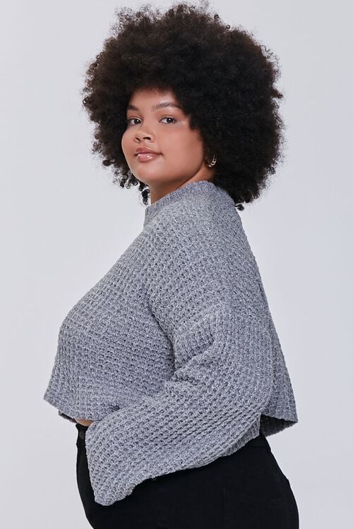 HEATHER GREY Plus Size Waffle Knit Sweater, image 2