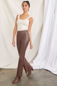 BROWN Faux Leather Flare Pants, image 1