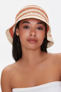 NATURAL/RUST Faux Straw Striped Bucket Hat, image 3