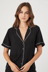 BLACK/WHITE Piped-Trim Shirt & Shorts Pajama Set, image 5