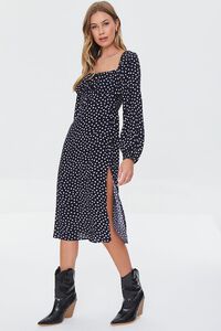 NAVY/WHITE Speckled Print Leg-Slit Dress, image 1