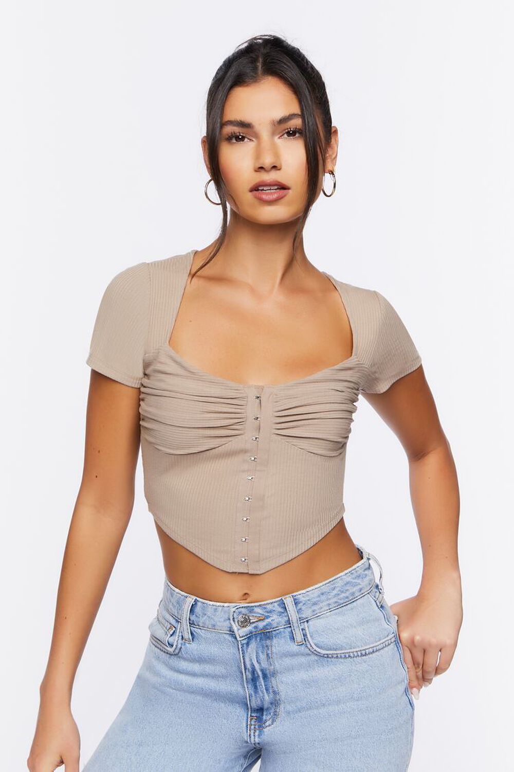 Ruched Rib-Knit Crop Top, image 1