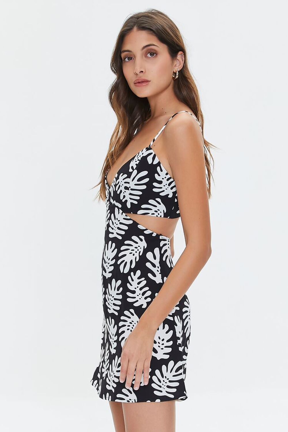 BLACK/MULTI Tropical Leaf Print Mini Dress, image 2
