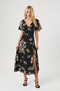 BLACK/MULTI Chiffon Floral Print Maxi Dress, image 1