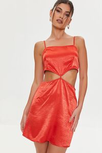POMPEIAN RED  Satin Cutout Mini Dress, image 1