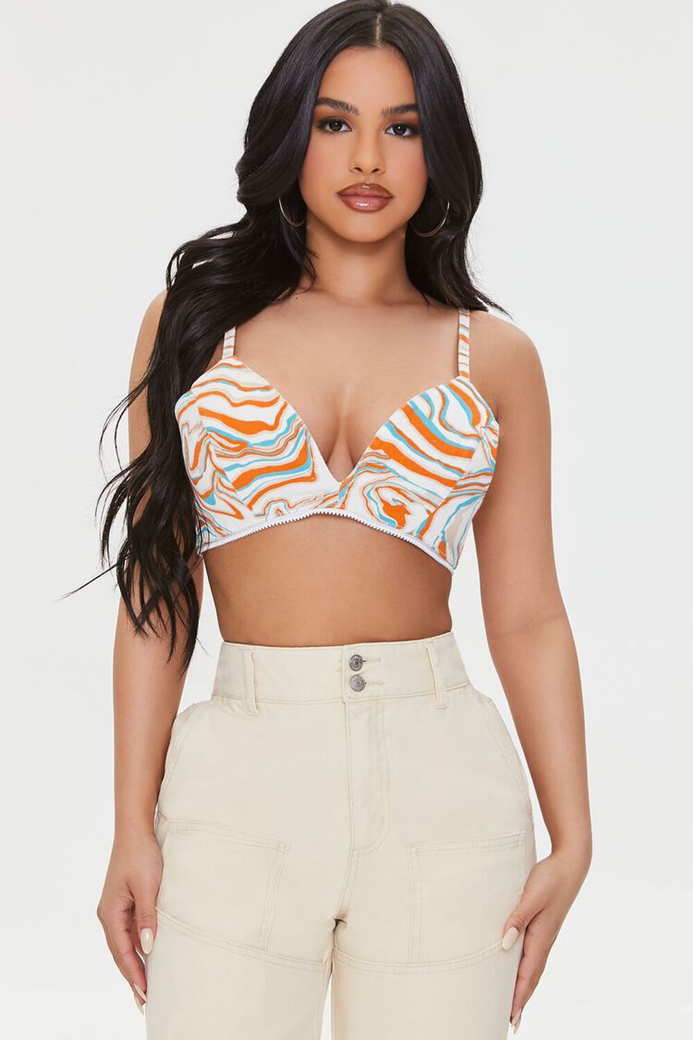 IVORY/MULTI Abstract Print Crop Top, image 1
