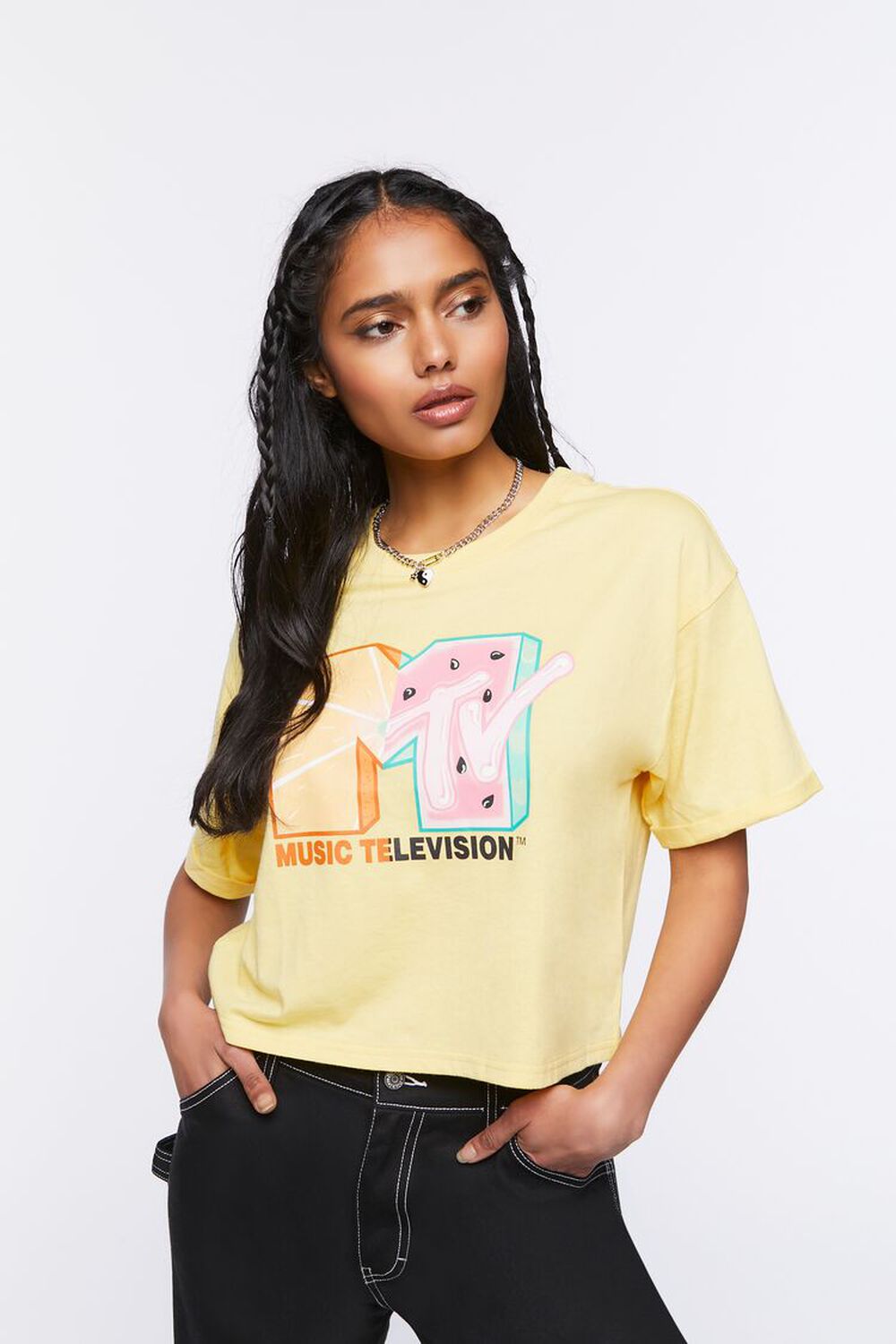 YELLOW/MULTI MTV Graphic Cropped Tee, image 1