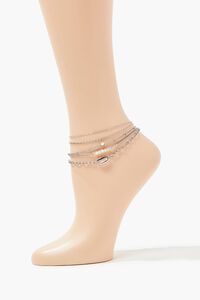 SILVER Faux Pearl Anklet Set, image 1