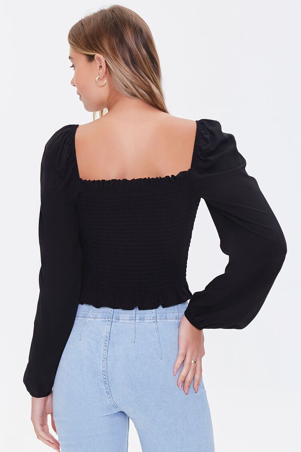 BLACK Smocked Lace-Up Top, image 3