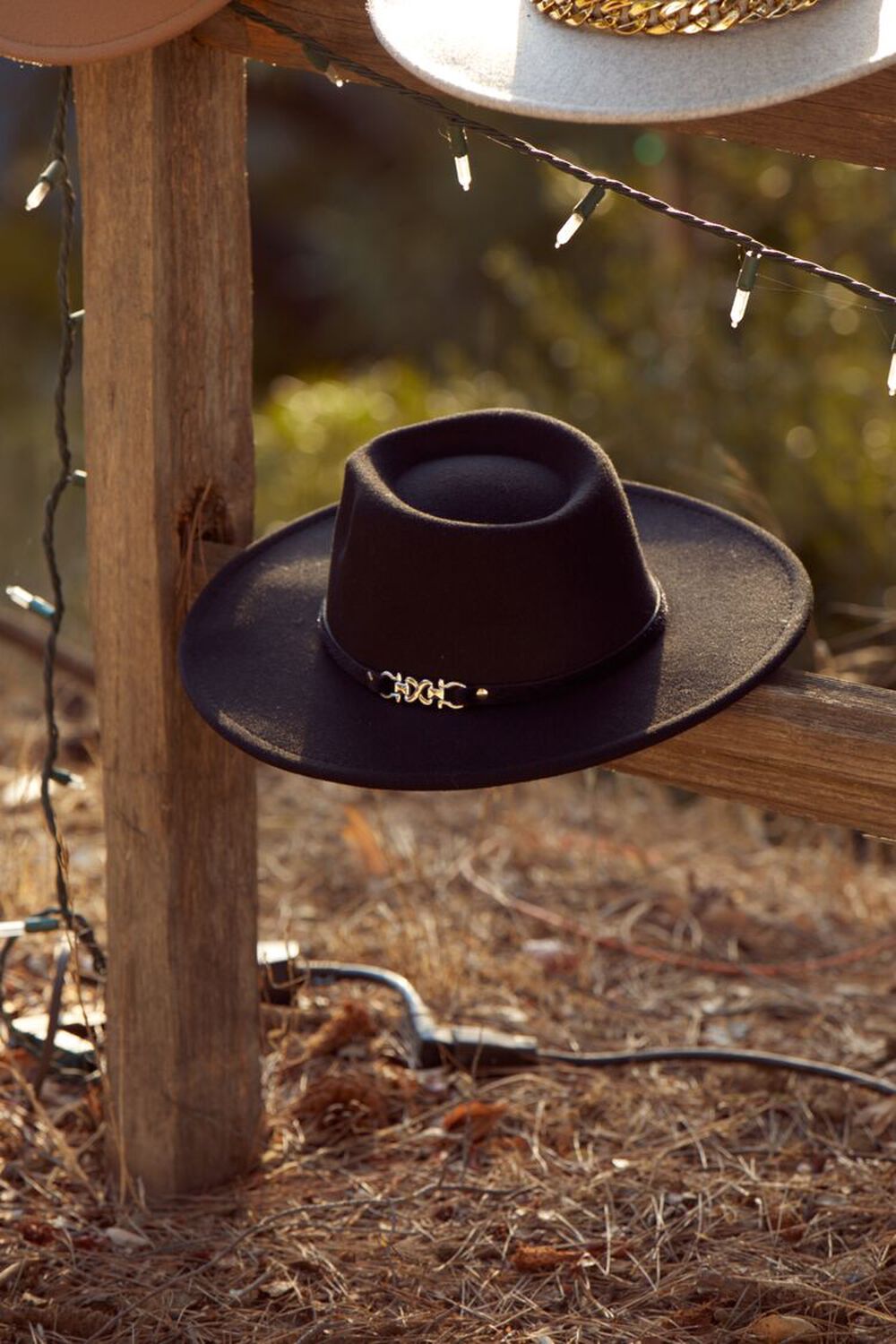 BLACK/BLACK Faux Leather-Trim Cowboy Hat, image 1