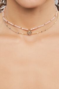 PINK/GOLD Beaded Chain Choker Necklace Set, image 1
