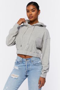 HEATHER GREY French Terry Cropped Hoodie, image 1