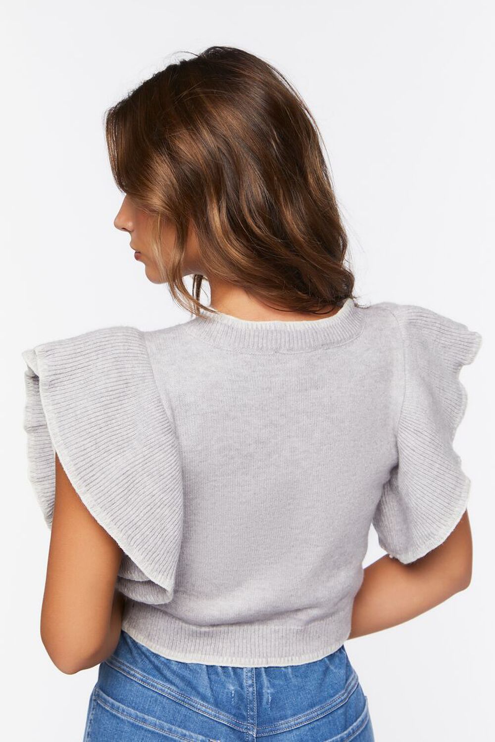 GREY/CREAM Butterfly Sleeve Sweater Top, image 3