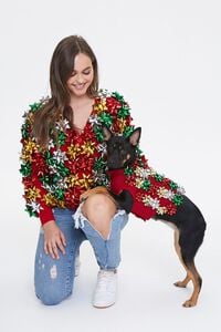 RED/MULTI Gift Topper Dog Sweater, image 1