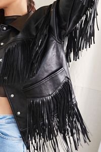 BLACK Faux Leather Fringe Moto Jacket, image 5
