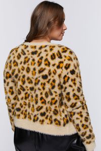 BROWN/MULTI Plus Size Fuzzy Leopard Print Cardigan Sweater, image 3