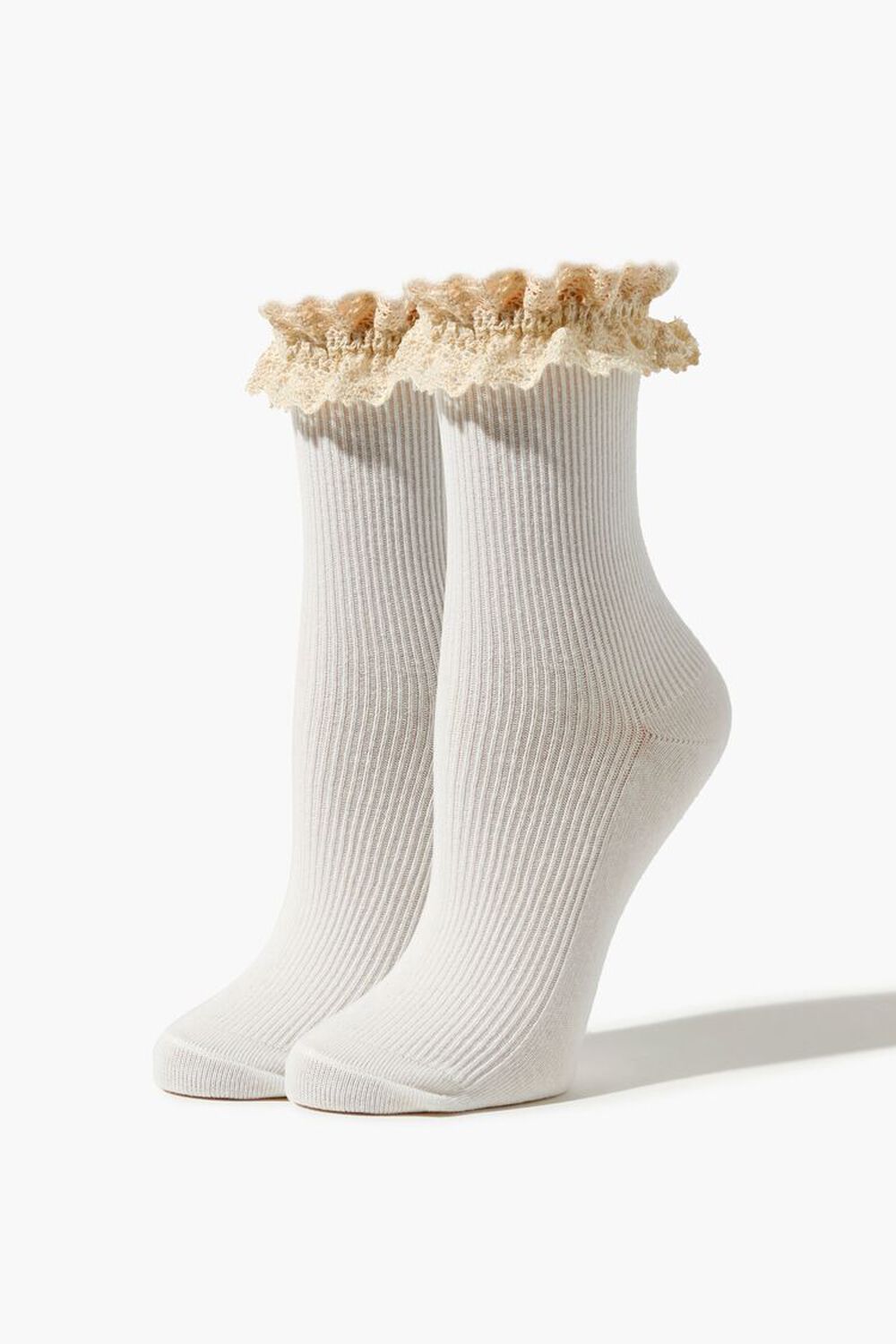 WHITE Ruffled Lace-Trim Crew Socks, image 1