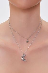 SILVER Crescent Moon Pendant Layered Necklace, image 1