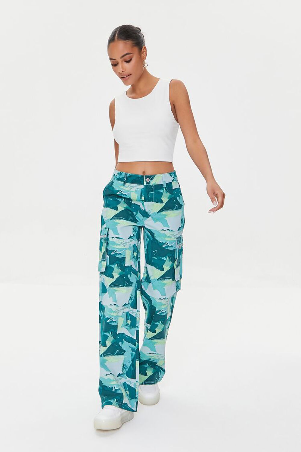 PEACOCK/MULTI Abstract Print Cargo Pants, image 1