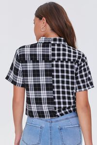 BLACK/WHITE Plaid Cropped Flannel Shirt, image 3