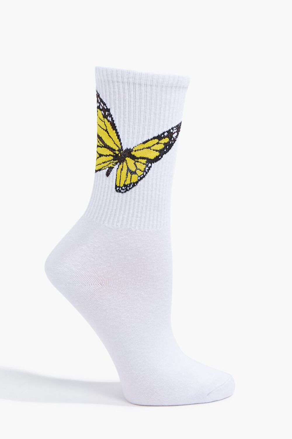 WHITE/YELLOW Butterfly Graphic Crew Socks, image 2