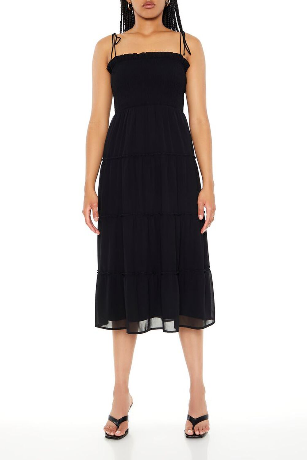 BLACK Tiered Self-Tie Cami Midi Dress, image 1