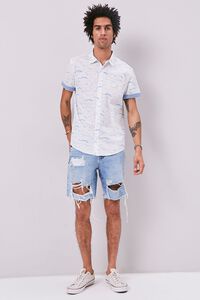 WHITE/BLUE Wave Print Fitted Shirt, image 4