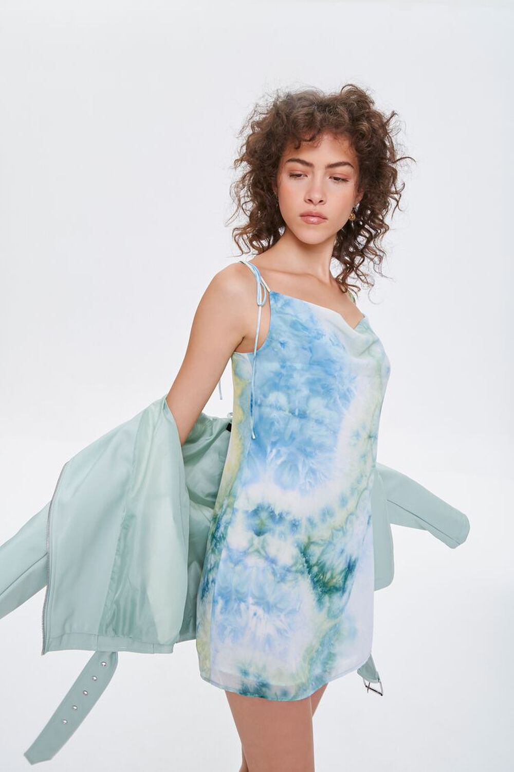 BLUE/MULTI Tie-Dye Chiffon Mini Dress, image 1