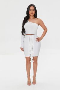 WHITE Ribbed Lace-Up Bodycon Skirt, image 5