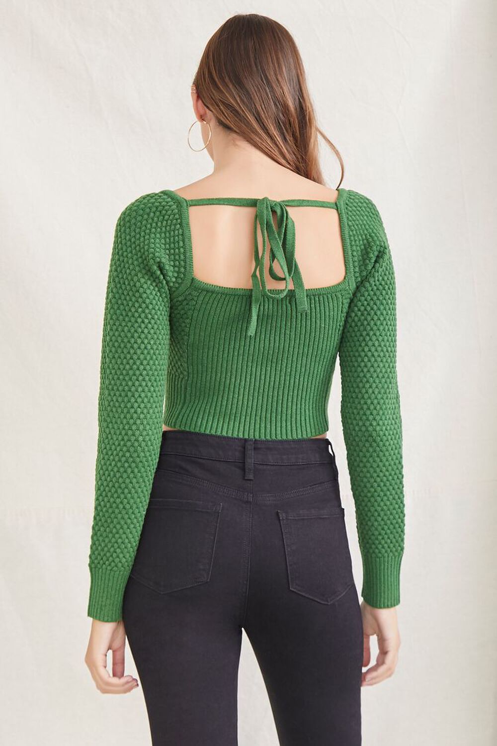 GREEN Popcorn Knit Cropped Sweater, image 3
