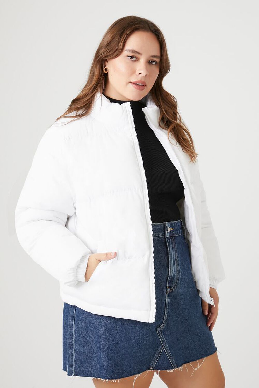 WHITE Plus Size Quilted Puffer Jacket, image 2