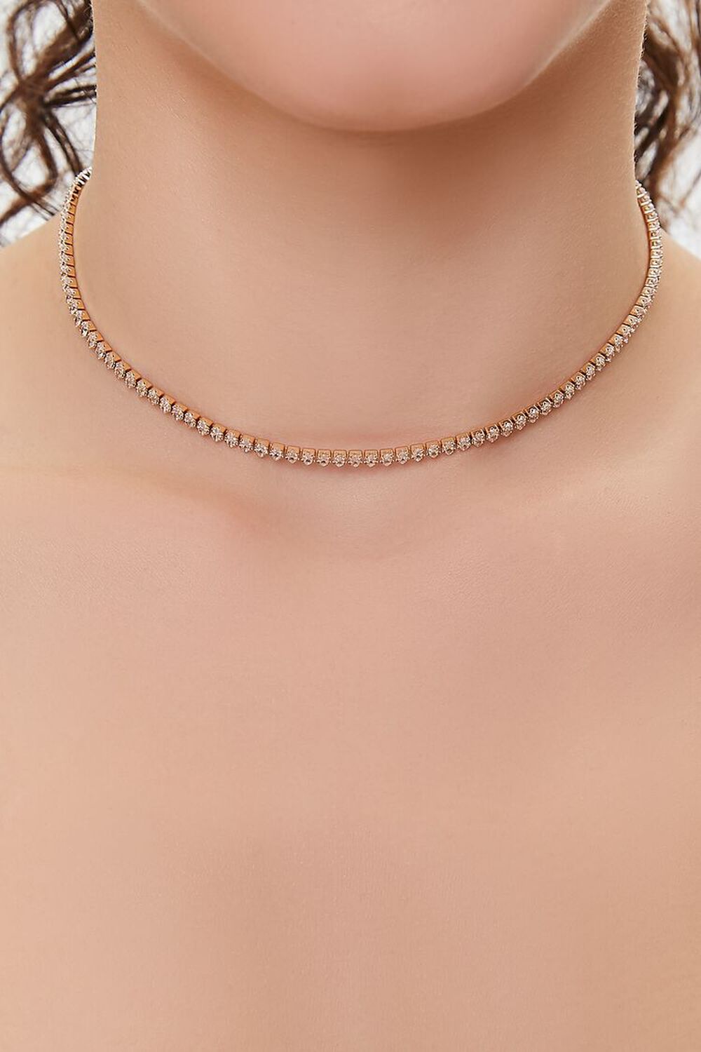 GOLD/CLEAR Rhinestone Chain Choker Necklace, image 1