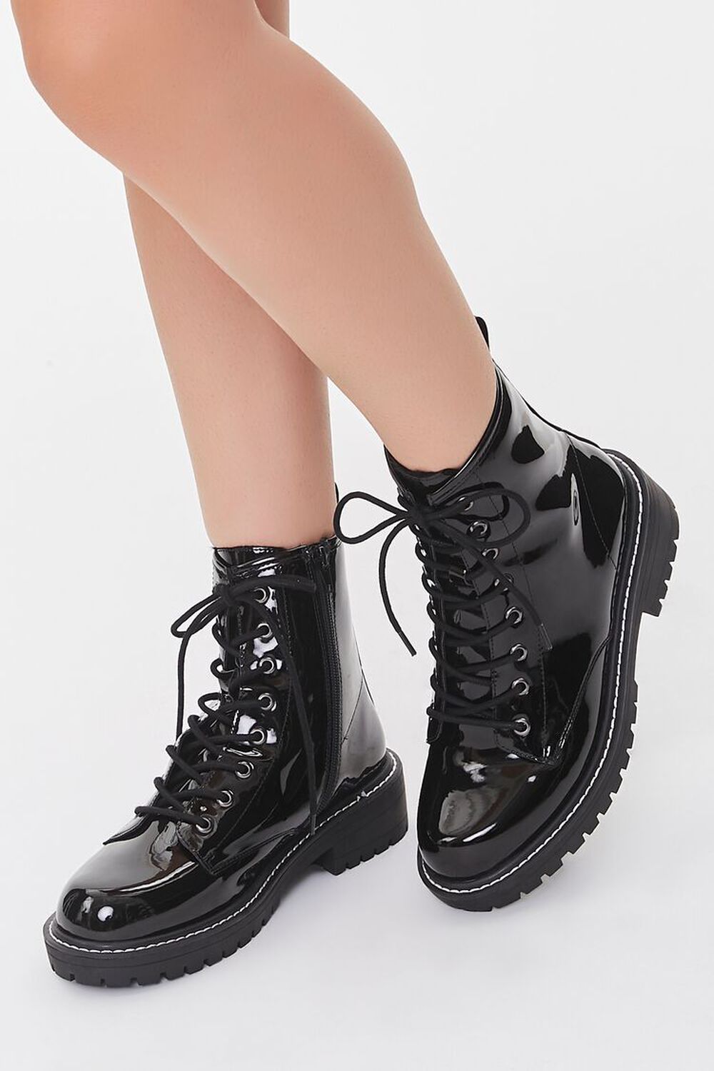 Faux Patent Leather Combat Booties