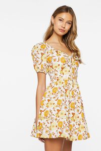 IVORY/MULTI Floral Print Puff-Sleeve Mini Dress, image 2