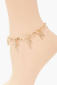 GOLD/CLEAR Rhinestone Cross Charm Anklet, image 2