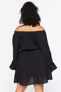 BLACK Plus Size Off-the-Shoulder Peasant Mini Dress, image 3