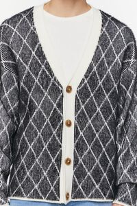 WHITE/BLACK Lattice Grid Cardigan Sweater, image 6