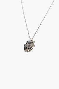 SILVER/CLEAR Rhinestone Hamsa Hand Necklace, image 2