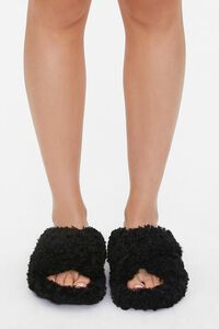 BLACK Fuzzy Faux Sheepskin Slippers, image 4