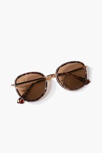 GOLD/BROWN Tortoiseshell Round Metal Sunglasses, image 4