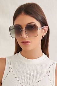 SILVER/OLIVE Chain Square Sunglasses, image 1