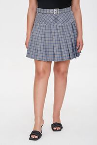 BLACK/BLUE Plus Size Plaid Pleated Mini Skirt, image 2