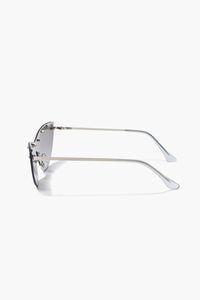 SILVER/SILVER Studded Mirror Cat-Eye Sunglasses, image 5