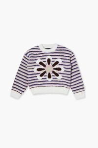 CREAM/MULTI Girls Fuzzy Flower Graphic Sweater (Kids), image 1