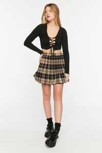 KHAKI/BLACK Pleated Plaid A-Line Mini Skirt, image 5