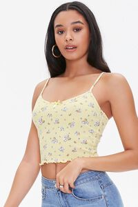 LIGHT YELLOW/WHITE Floral Print Cropped Cami, image 1