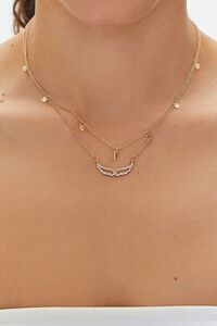 GOLD/CLEAR Rhinestone Wing Layered Necklace Set, image 1