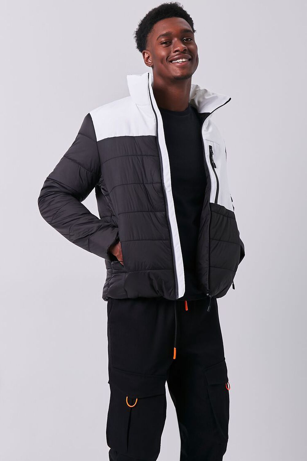 BLACK/WHITE Colorblock Puffer Jacket, image 1